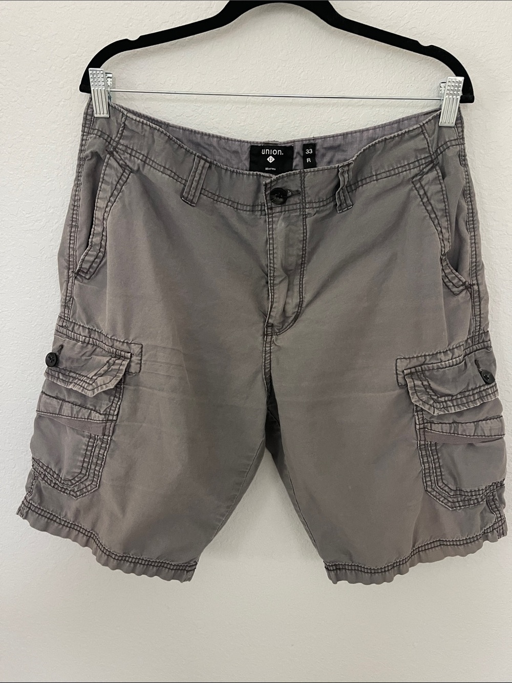 Union Men's‎ Cargo Shorts in Charcoal Gray - Casual Utility Multi Pocket Size 33